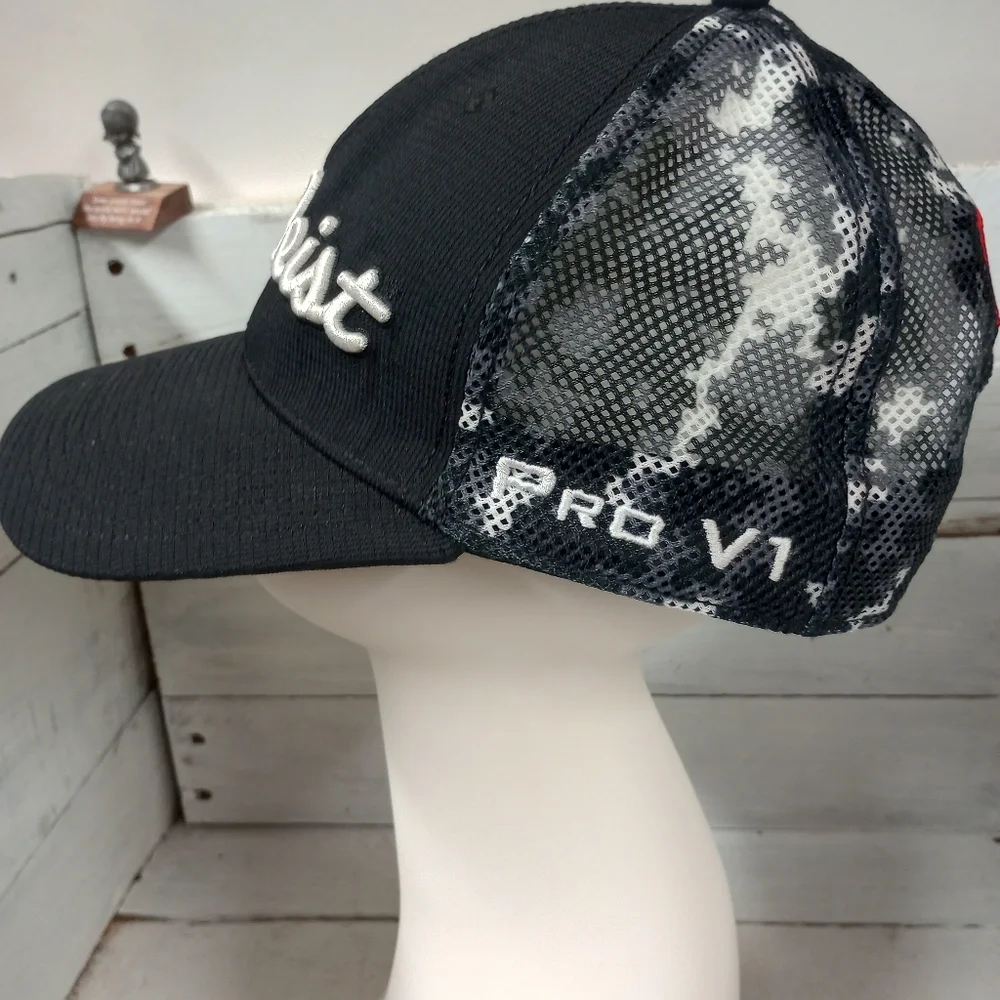 Titleist Pro V1 Footjoy Logo Mesh Black Snapback Hat Cap Men's One Size Fits Mos - Picture 3 of 10